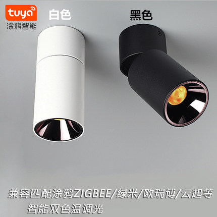 涂鸦ZigBee直连0-10V调光调色明装筒灯2.4G遥控7W12W防眩调光射灯