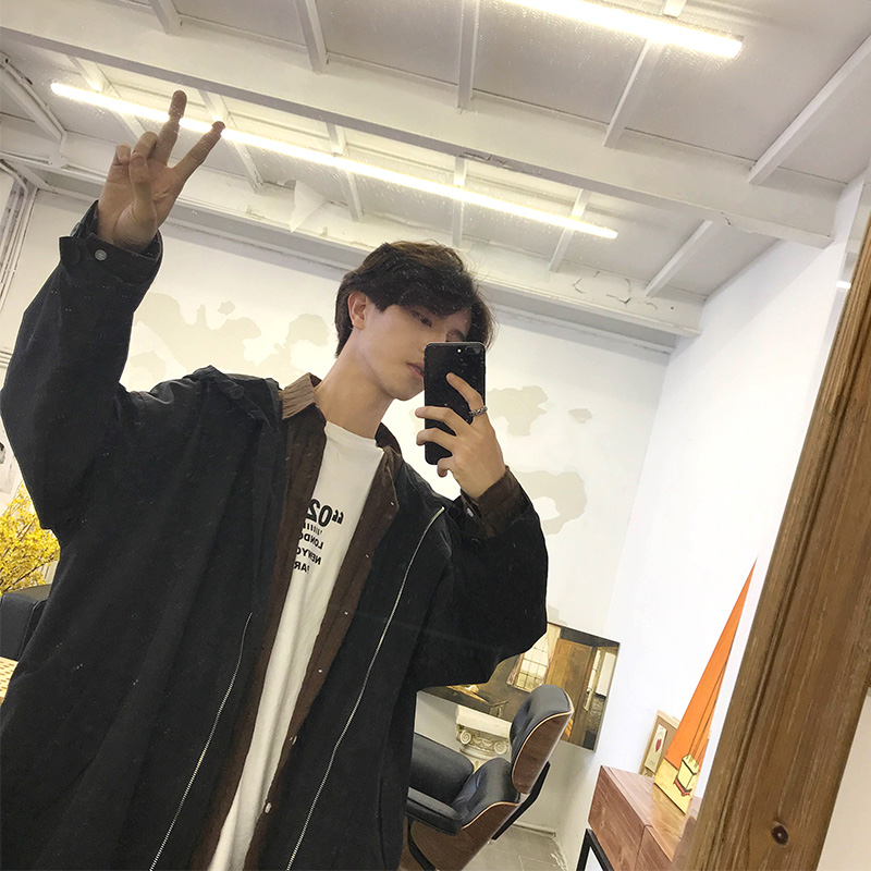 19/Autumn Men's Mid-long Windswear Korean version of loose cap thin jacket jacket for men