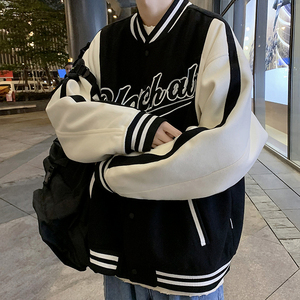 美式潮牌拼色棒球夹克外套情侣ins潮流宽松棒球服601-1-jk110-p58图片