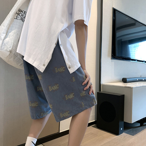 港风字母印花运动短裤男ins宽松直筒篮球五分裤夏季外穿-DK82-p25图片
