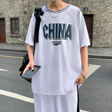 运动套装男夏季篮球训练服短裤短袖宽松男装一套搭配帅气假两件套，男装休闲套装，星座601-1