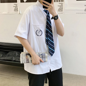 dk制服学院风长袖白色衬衫男生刺绣情侣短袖衬衣女CS33-p35送领带图片