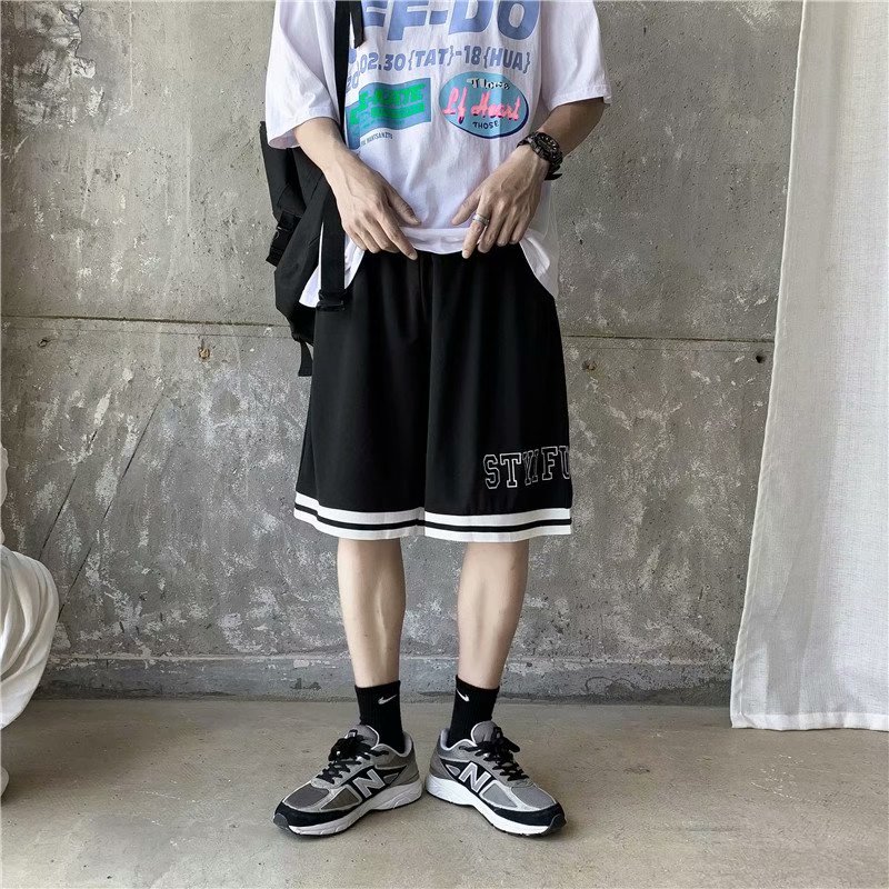 韩版ulzzang原宿风网眼透气运动篮球裤宽松休闲裤五分短裤男图片