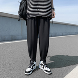 胖子日系冰丝超薄款束脚裤男大码宽松潮牌潮流哈伦九分空调长裤，男装休闲裤，星座601-1