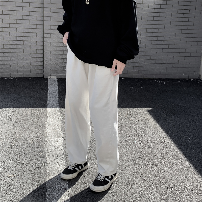 寬鬆直筒純白色闊腿休閒垂感牛仔褲男女