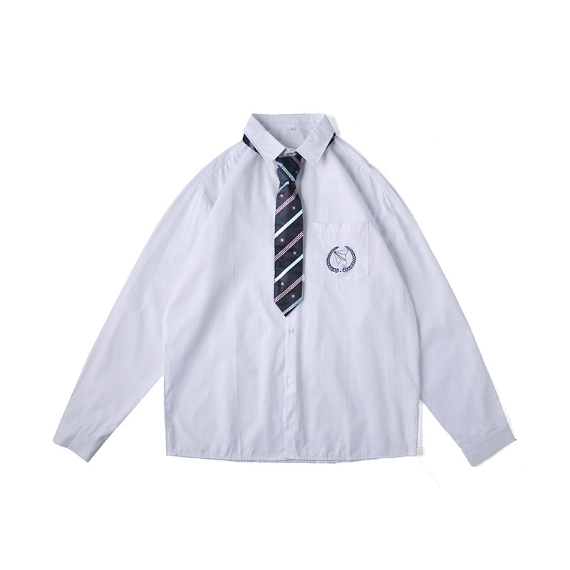 原创DK制服校供基础款刺绣白衬衫男长袖jk衬衣情侣学院风班服,男装衬衫,星座601-1