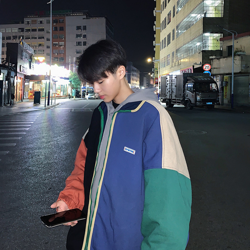 拼色牛仔外套男潮牌工装夹克两面穿百搭帅气上衣-j006-p65,男装夹克,星座601-1