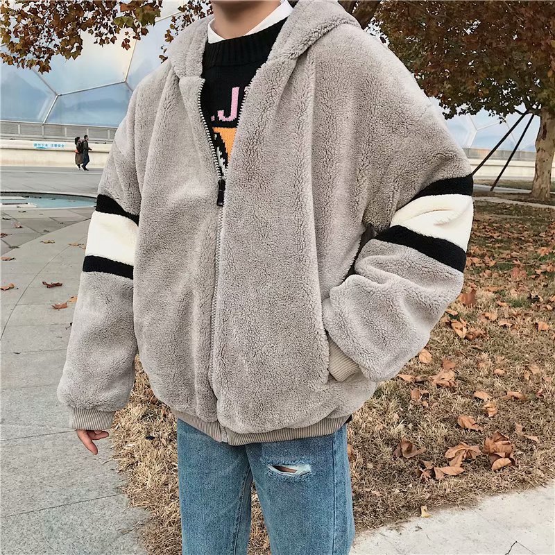 情侣棉衣男潮冬季加绒加厚纯色羊羔毛外套胖子保暖冬装棉服男图片