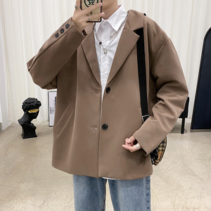 2021秋季新款西装男宽松百搭休闲外套潮流帅气韩版宽松西服图片