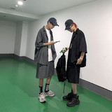 夏季套装男薄款运动休闲坠感潮牌短袖衬衫潮流韩版帅气宽松小西服，男装西服套装，星座601-1