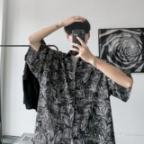 树枝印花衬衫男生短袖夏季港风五分袖衬衣上衣痞帅寸衫CS240-p28，男装衬衫，星座601-1
