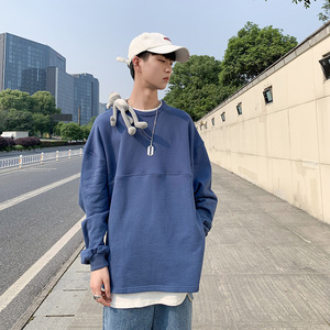 春装2021男士长袖T恤韩版潮流假两件春秋季港风ins卫衣潮牌打底衫图片