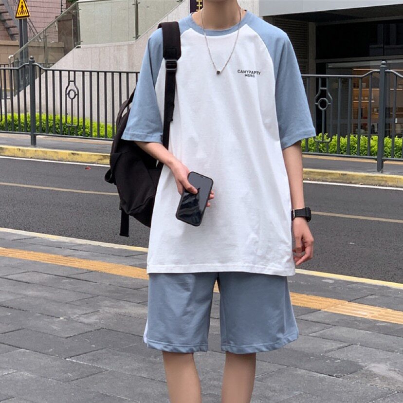 短袖t恤潮男搭配短裤一套条纹季休闲运动套装港风-TZ4497-p40,男装休闲套装,星座601-1
