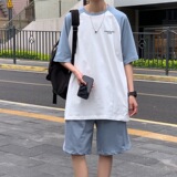 短袖t恤潮男搭配短裤一套条纹季休闲运动套装港风-TZ4497-p40，男装休闲套装，星座601-1