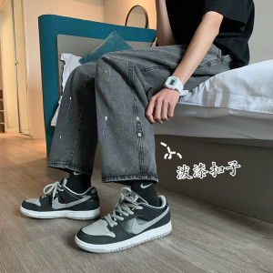 主推！新款潮流甩漆点纽扣子港风牛仔裤男~601-1-NB07-p45图片