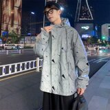 春秋季反光连帽炸街外套男宽松痞帅ins超火青年帅气潮流夹克，男装夹克，星座601-1
