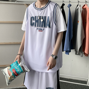 运动休闲套装男假两件短袖t恤短裤两件套嘻哈篮球服-TZ55-p45图片