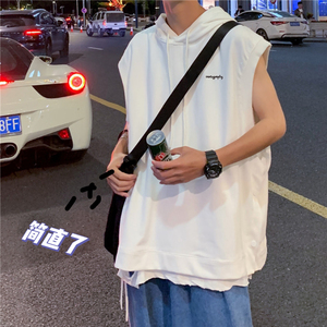 排扣连帽无袖t恤男背心运动健身卫衣外套篮球马甲坎肩-BX50-p30图片