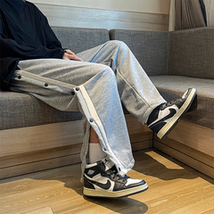 男士休閒個性運動哈倫褲九分褲潮條紋褲子開叉扣子學生潮褲