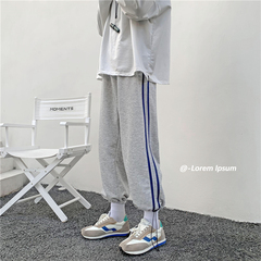 Side ribbon striped small leg stretch pants high grade casual pants for men and women