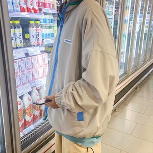 拼接外套男韩版潮流宽松外衣百搭休闲青年两面穿夹克-j006-p65图片