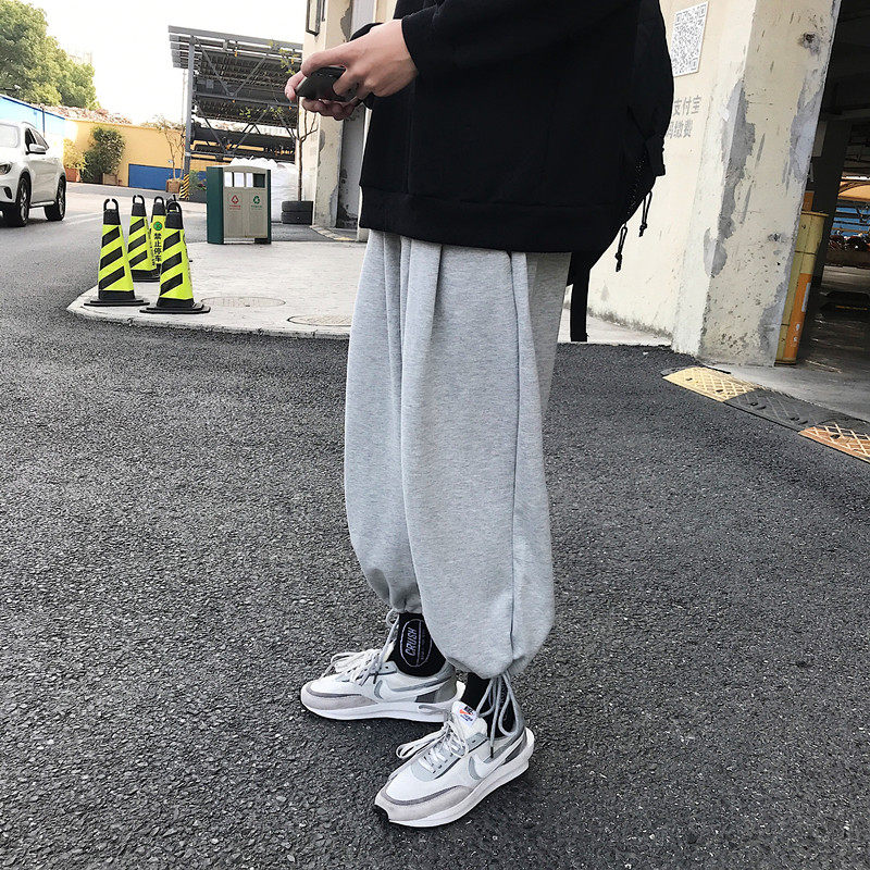 很仙的裤子男痞帅韩版潮流2021新款春季百搭直筒宽松束脚九分卫裤图片