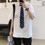 dk制服学院风长袖白色衬衫男生刺绣情侣短袖衬衣女CS33-p35送领带，男装衬衫，星座601-1