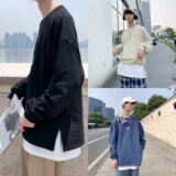 港风21秋季纯棉宽松百搭休闲长袖T恤假两件男601-1-W91701-p30，男装T恤，星座601-1