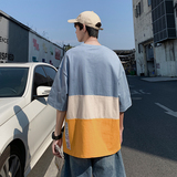 2021夏季情侣拼色小字母印花T短袖T恤五分袖601-1--T53-p20，男装T恤，星座601-1