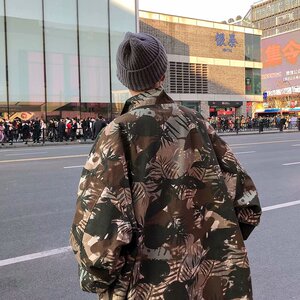 迷彩外套男韩版潮流休闲两面穿夹克ins潮牌炸街港风立领上衣图片