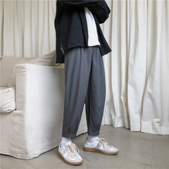 褲子男春季男士休閒褲男直筒寬鬆運動冰絲褲韓版潮流九分小腳西褲