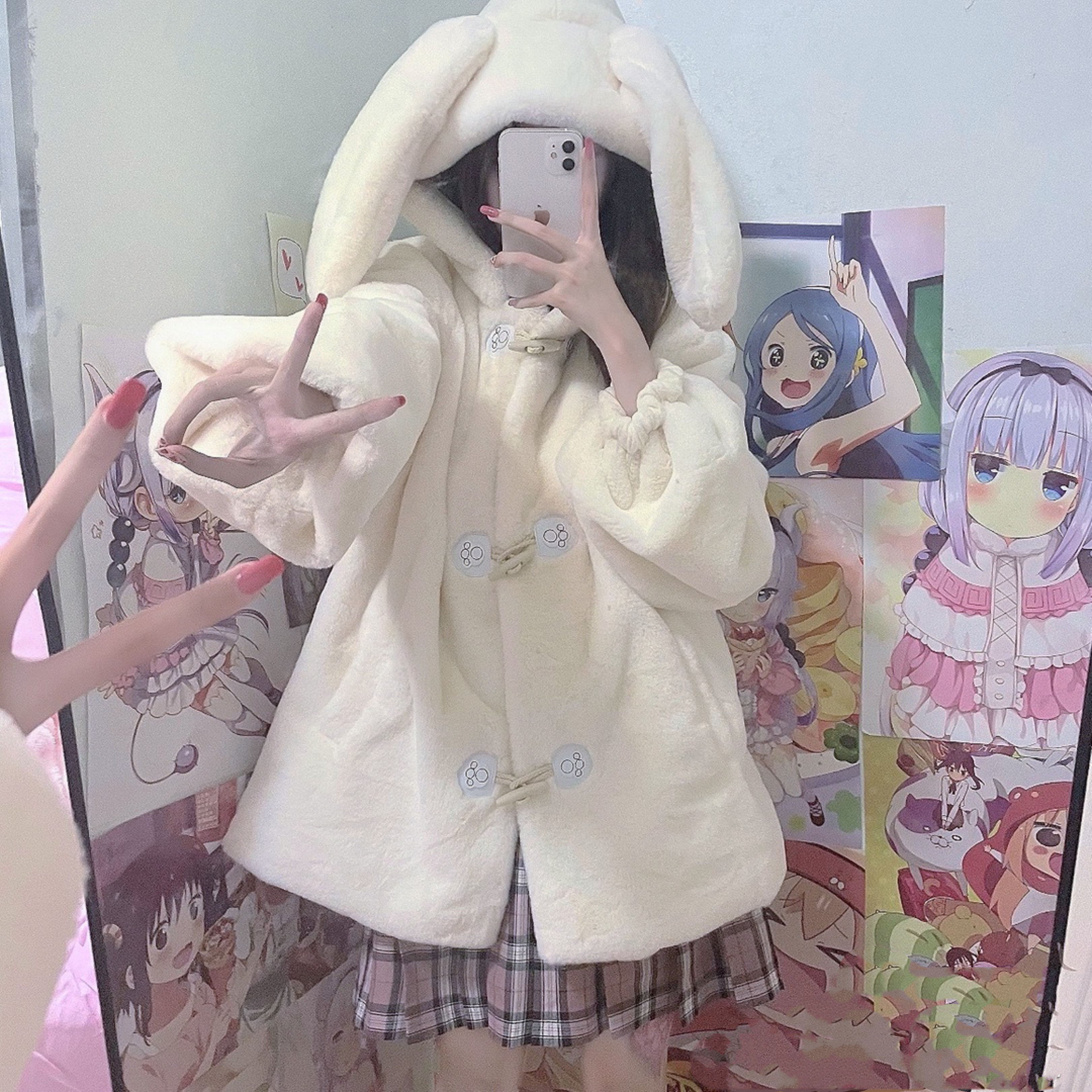 兔耳朵毛绒外套女冬洛丽塔连帽可爱少女学生日系甜美秋冬JK棉服女