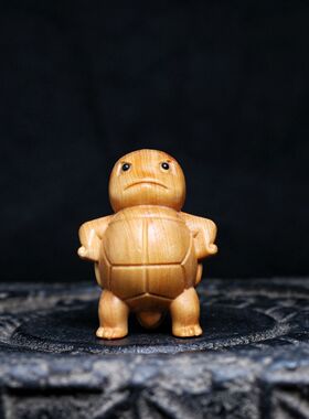柏木木雕宠物小精灵宝可梦神奇宝贝杰尼龟木质小摆件桌面装饰品