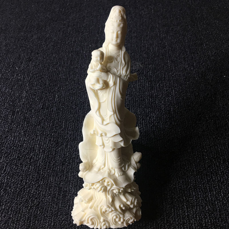 象牙果雕刻送子观音菩萨18*6*4.8cm菩提籽家居客厅桌面工艺品摆件