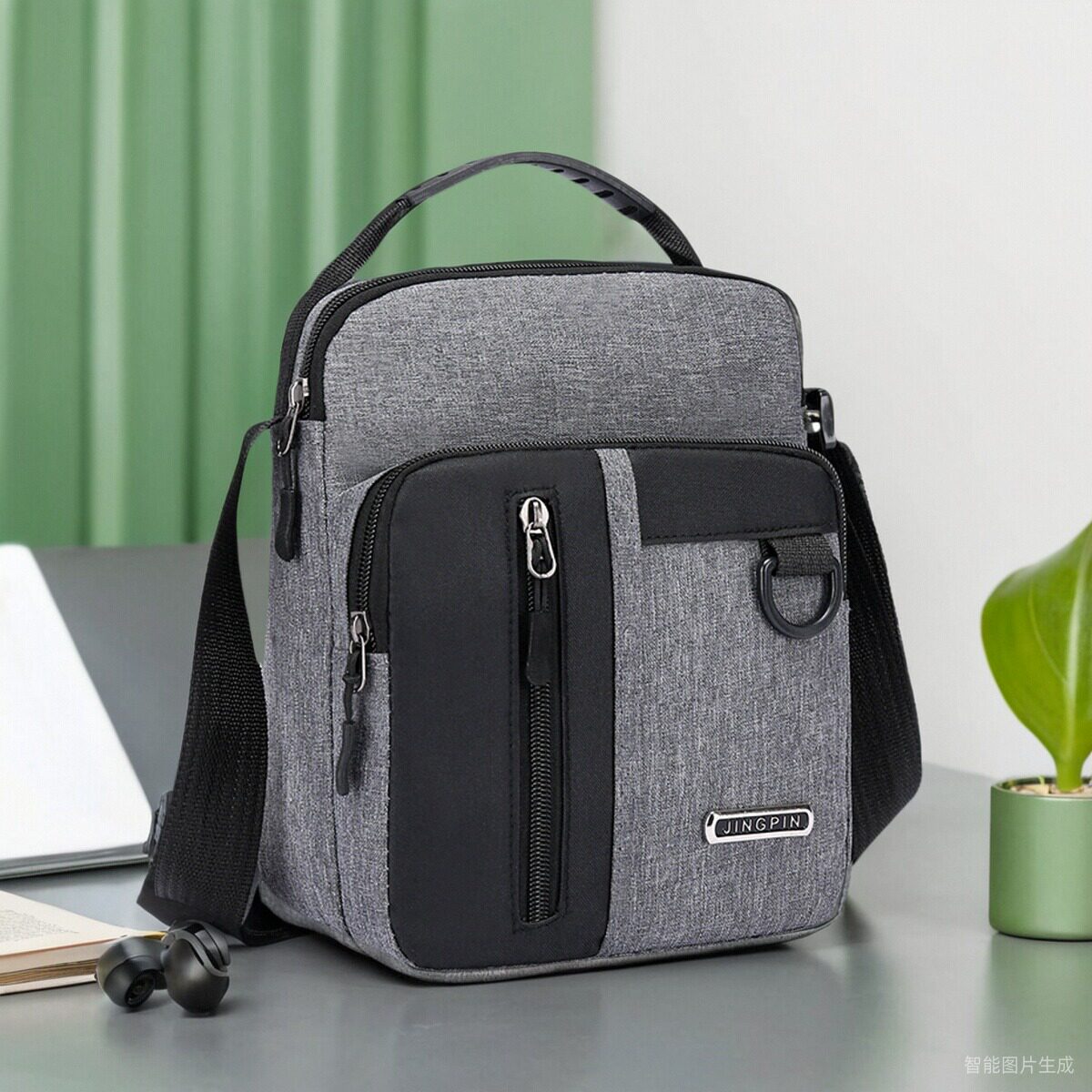 新款男士竖版单肩斜挎包休闲男包多功能潮流防水手机包牛津布包