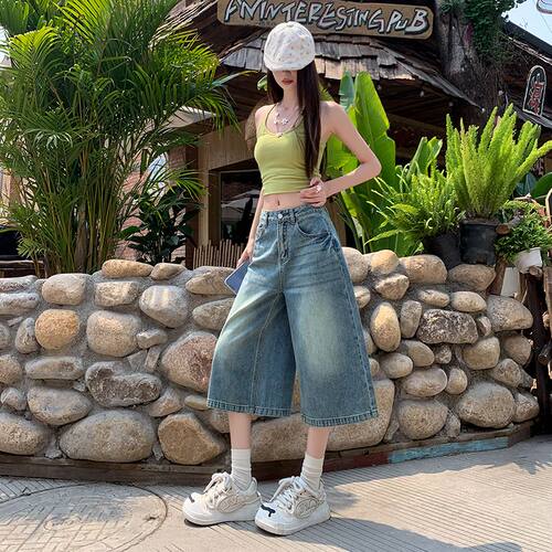 女夏薄款超火短裤直筒宽松七分裤