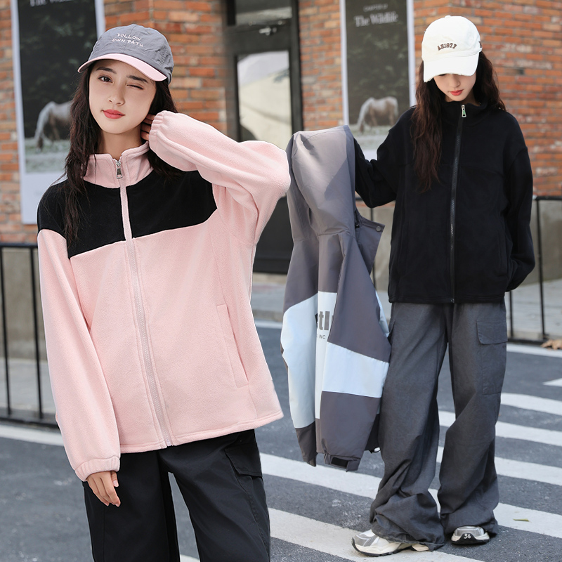 胖女童摇粒绒外套秋冬装中大童加肥加大码双面绒立领内胆开衫夹克