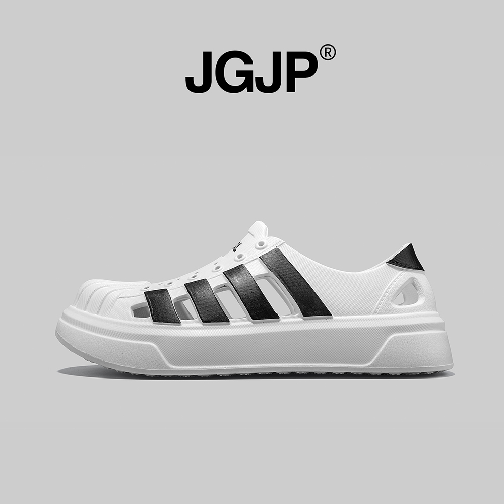 JGJP三条杠洞洞鞋男款2025新款夏季外穿溯溪速干透气休闲厚底凉拖