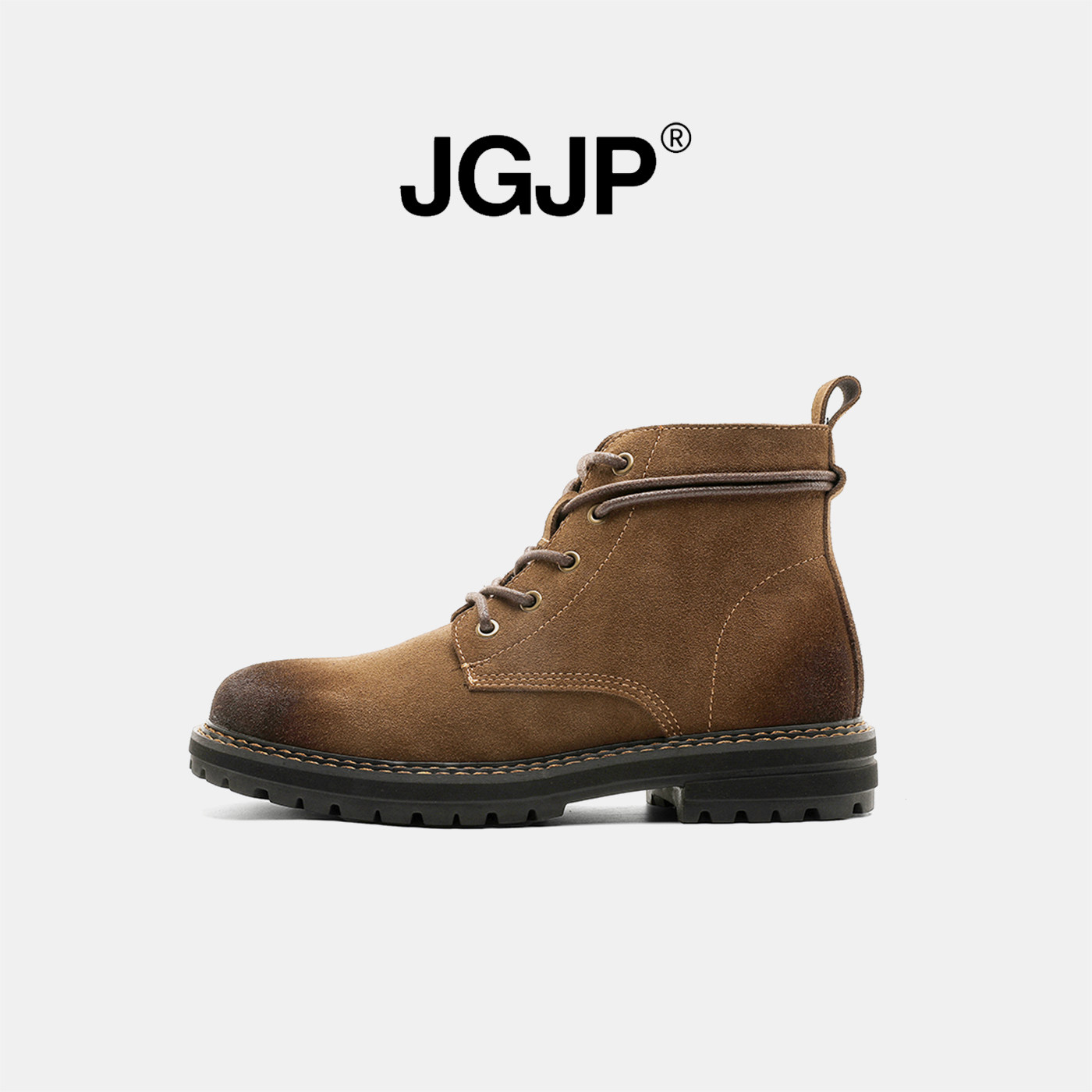 JGJP工装靴男款秋季复古高帮棕色厚底机车马丁靴户外休闲沙漠靴子