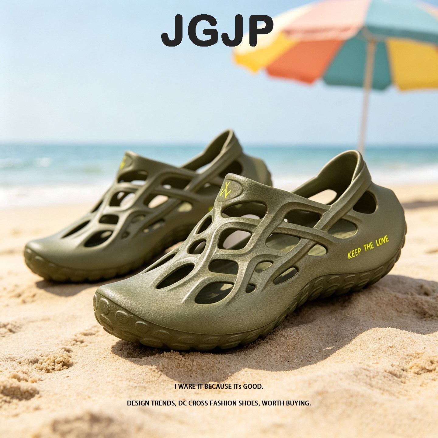 JGJP3D镂空设计潮流感包跟时尚日常沙滩海边户外上街男防滑洞洞鞋