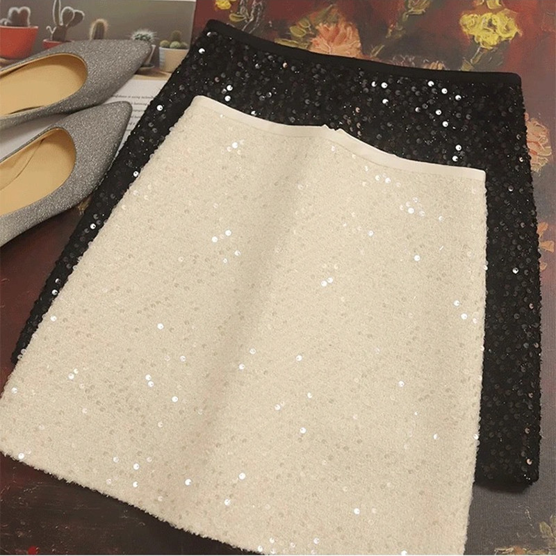 半身裙女秋冬新款黑色羊毛呢