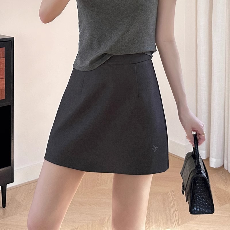 2025女夏季新款灰色西装短裙小蜜蜂刺绣简约风高腰女士气质半身裙