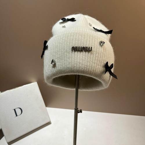 冬季兔毛针织帽蝴蝶结水钻保暖