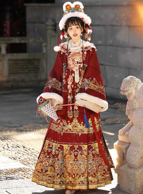 青殿下原创新款拜年服成人汉服女冬季云肩新年红色马面裙明制婚服