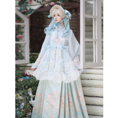 海月瑶汉洋折衷汉服套装蓝色马面