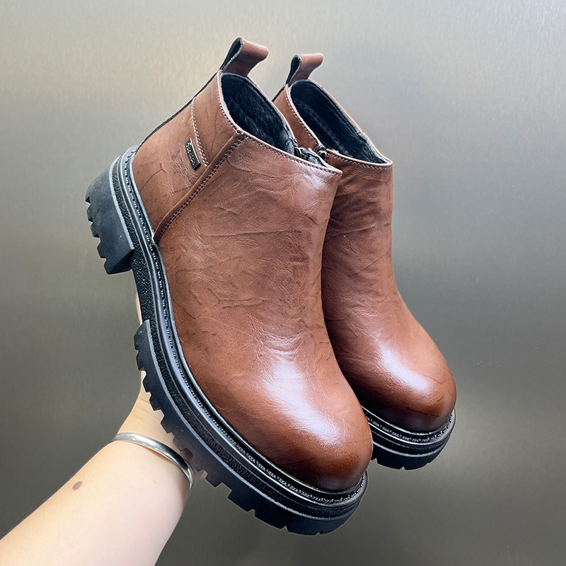 A258-QL8787-P115厚底切尔西靴英伦风复古男士高帮套脚增高马丁靴，男鞋切尔西靴，电商A258