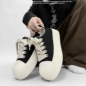 A258CY6160-P109黑白情侣帆布鞋厚底增高休闲鞋小众百搭舒适板鞋,男鞋帆布鞋,电商A258