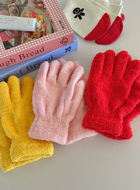 可爱彩色毛绒针织毛线绒手套女冬季学生ins加绒保暖防寒五指骑车