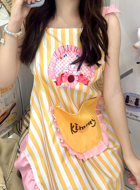 小厨娘围裙可爱公主花边女高颜值烘培甜品店做饭拍照绑带围腰裙子