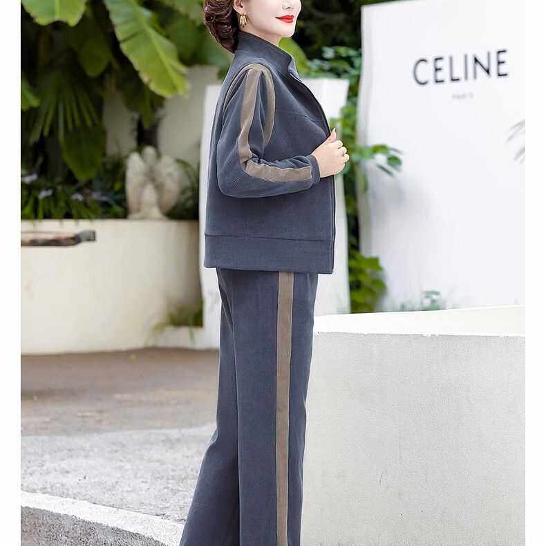 新款妈妈套装洋气中年女装春秋装大码休闲时尚运动服中老年两件套